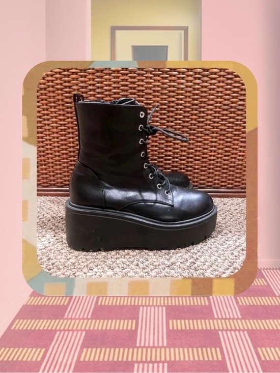 SHEIN Shoes - SHEIN Black Faux Leather Lace Up Platform Combat Boots